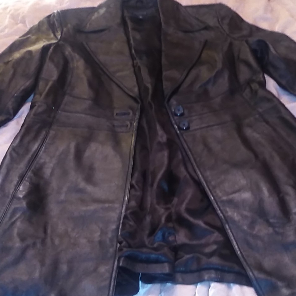 L Colebrook leather coat